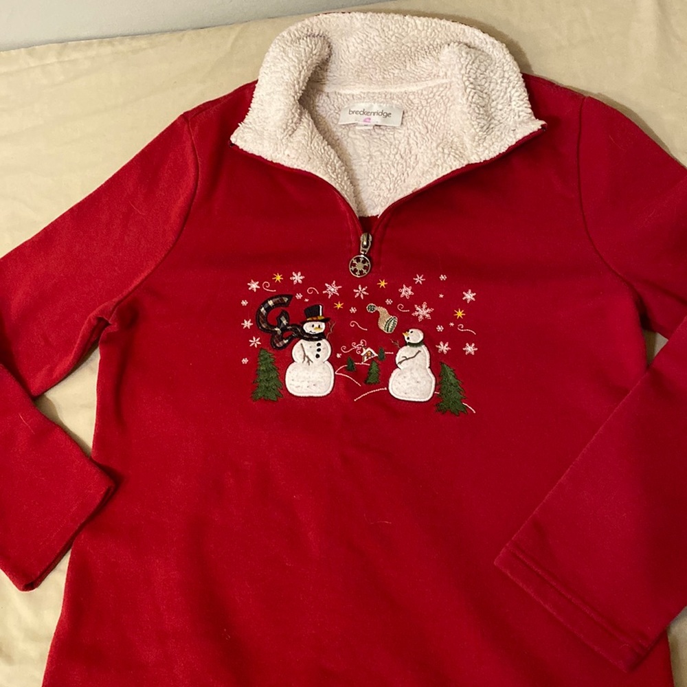 Vintage red snowman embroidered quarter zip